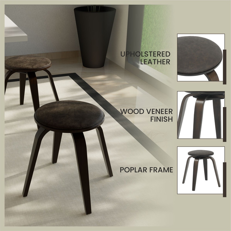 Pelya Minimalist Modern Round Counter Stool with Leather Seat & Poplar Wood Frame 360° Swivel Kitchen Bar Stool