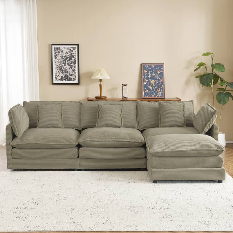 Roomfitters Spacious Modular Corduroy L-Shape Sectional Sofa with Side Storage Pockets for Living Room Convenience