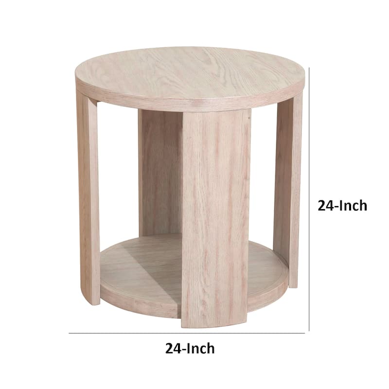 Cony Round End Table, Natural Oak Brown Wood, Caster Wheels, 24 Inch