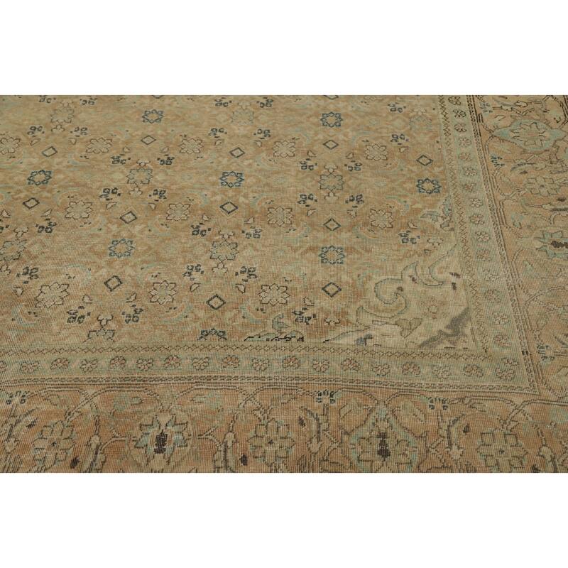 Hand Knotted Oriental 100% Wool Carpet Traditional Floral Brown Tabriz Area Rug - 13' 1'' X 10' 0''