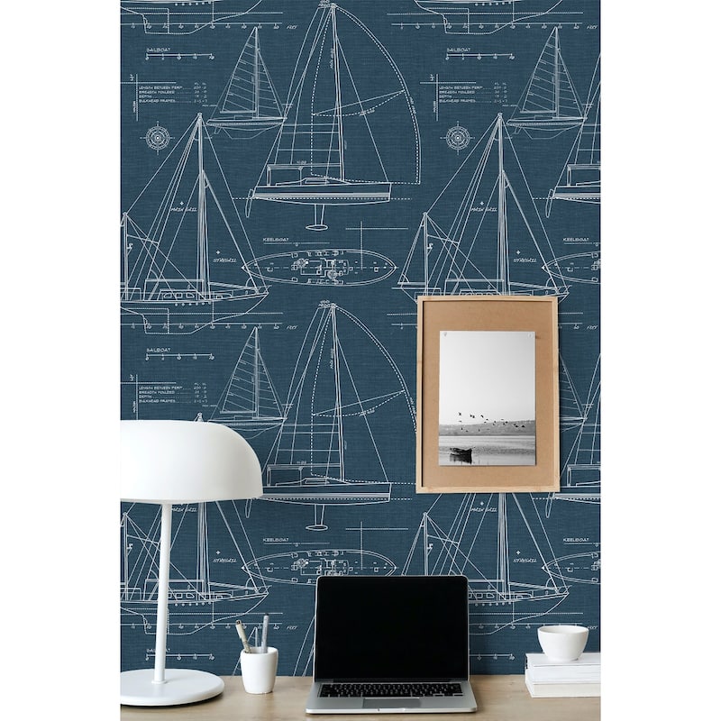 NextWall Navy Yacht Club Peel and Stick Removable Wallpaper - 20.5 in. W x 18 ft. L
