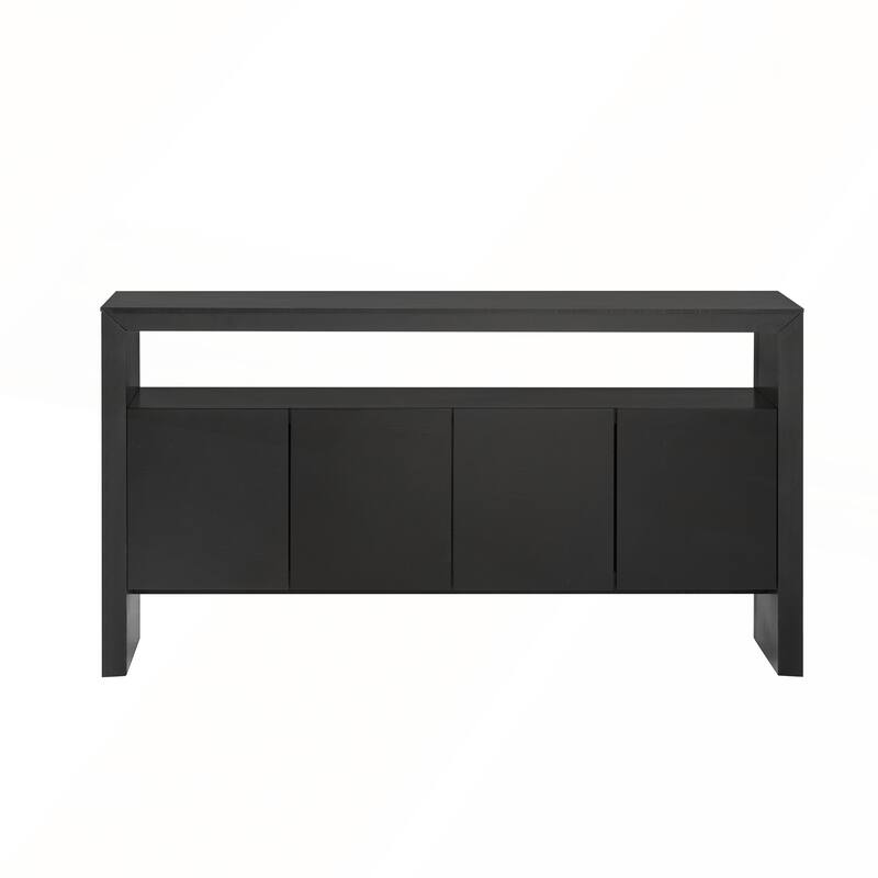 Modern Minimalist Solid Wood Veneer Sideboard with Open Shelf