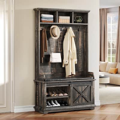 Moasis Hall Tree with Shoe Bench, Coat Rack Organizer for Entryway Hallway