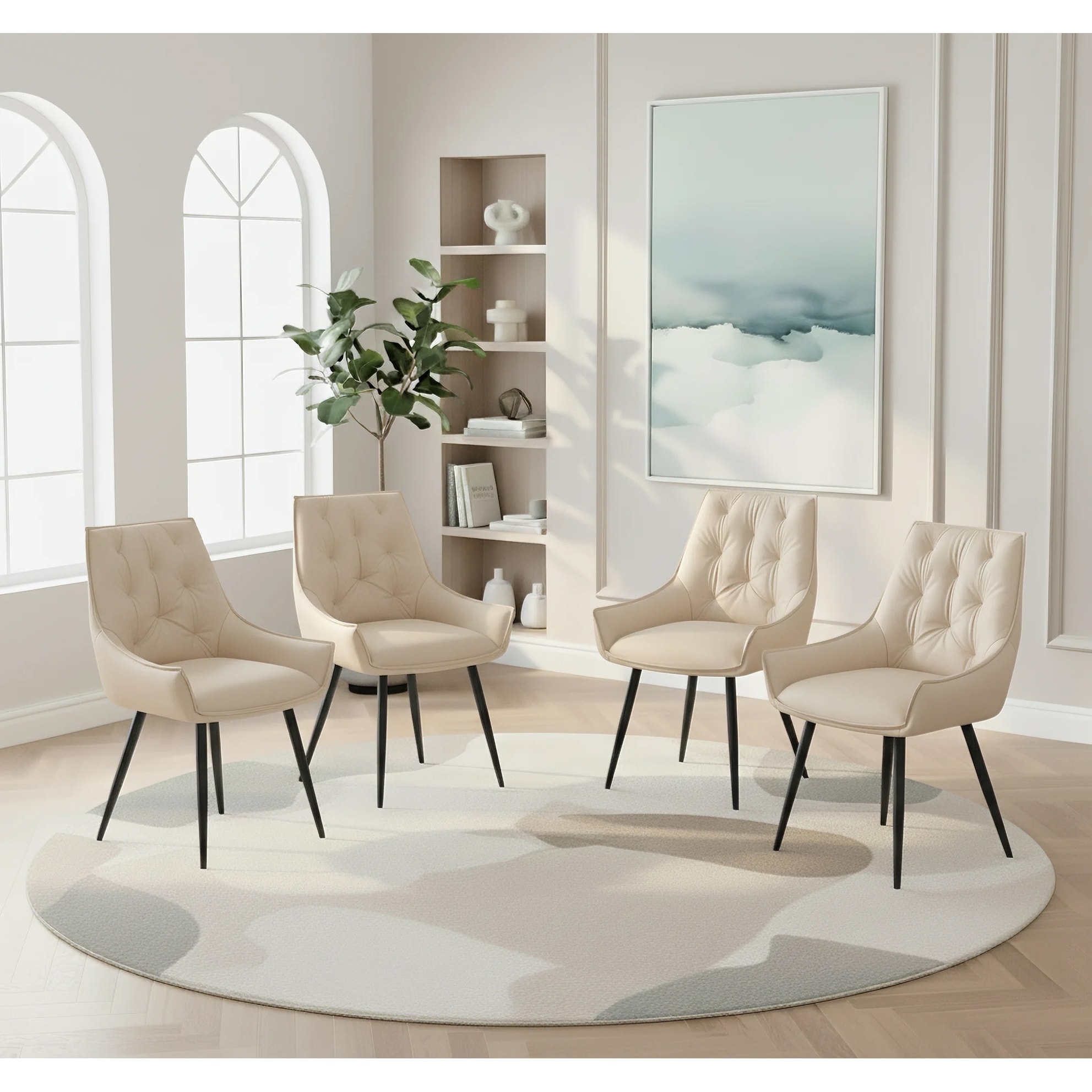 Set of 2 Side Chair Dining Chair Kitchen Chair Leather Chair Flat Back Upholstered Chair Off White Chair