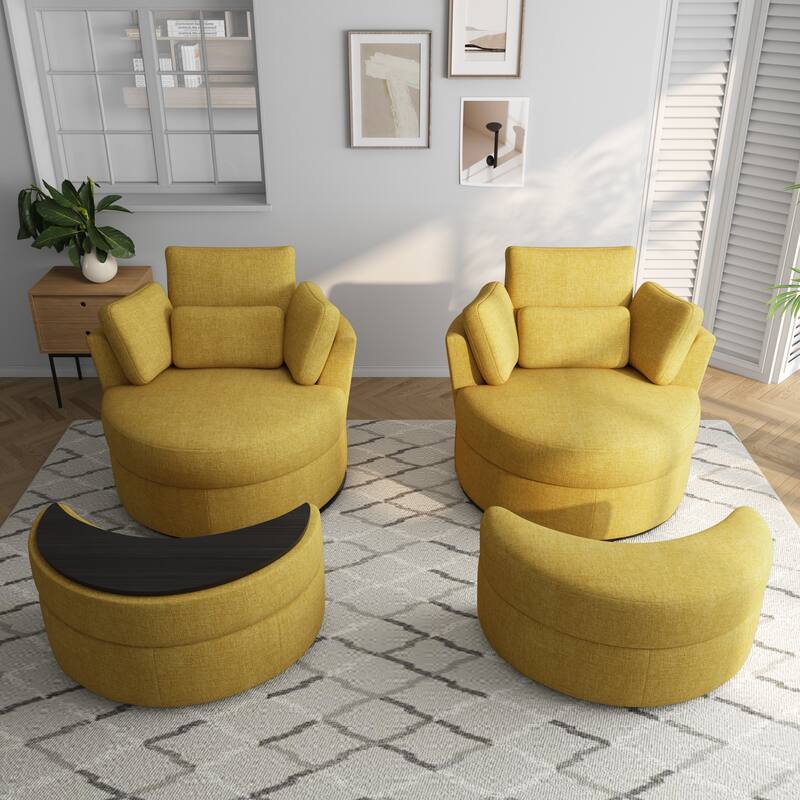 Upholstered Swivel Accent Barrel Chair And Storage Ottoman Sets