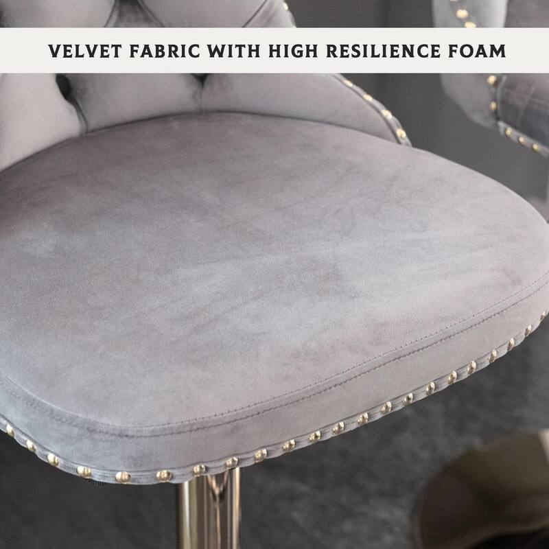 Velvet Upholstered Nailheads Tufted Swivel Bar Stools (Set of 4)