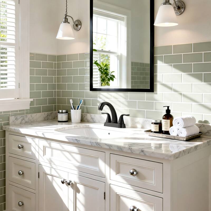 WOWOW 4 in. Centerset Double Handle High Arc Bathroom Sink Faucet