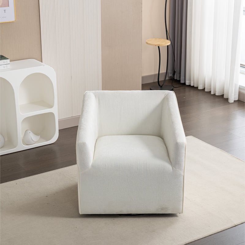 White 31" Chenille Barrel Arm Chair