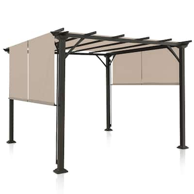 EAGLE PEAK 10x10 Outdoor Gazebo Pergola with Retractable Sun Shade Top for Patio, Garden, Backyard, Steel Frame, Beige