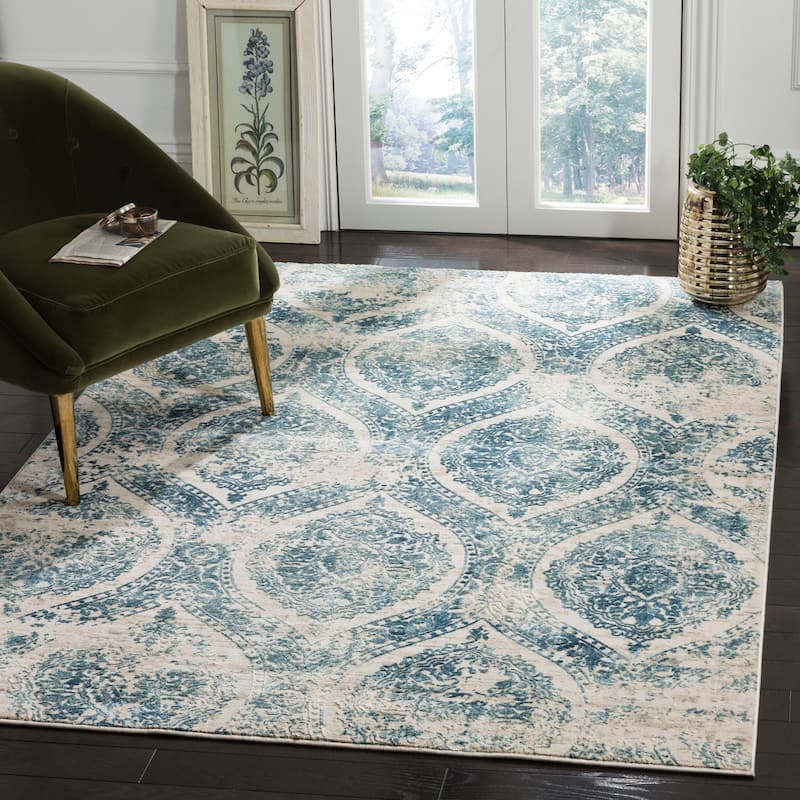 SAFAVIEH Princeton Belva Vintage Distressed Boho Oriental Polyester Rug - 8' x 10' - Blue/Beige