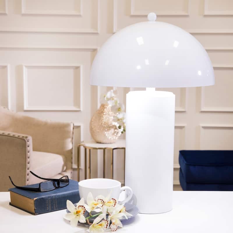 Midcentury Modern Mushroom Dome Metal Accent Table Lamp, Home or Office, White, 14 L x 14 W x 22 H - 13.75" x 13.75" x 22" - 13.75" x 13.75" x 22" - White