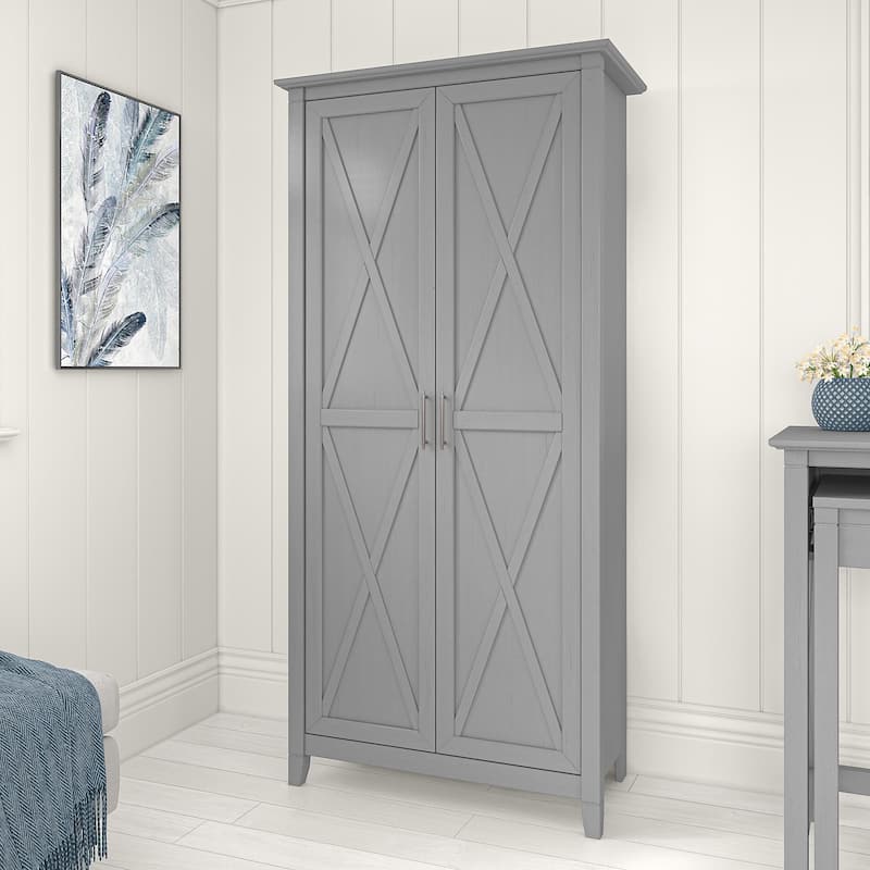 Key West Tall Storage Cabinet with Doors and Shelves by Bush Furniture - Cape Cod Gray