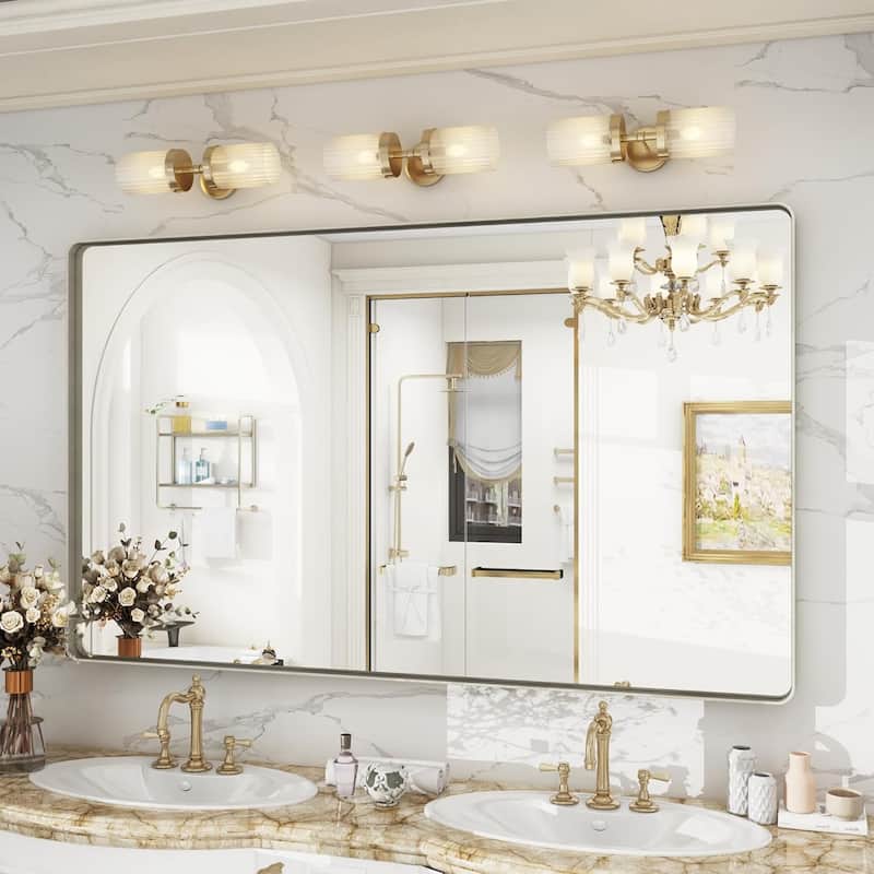 Aluminum Alloy Framed French Cleat Mounted Tempered Glass Wall Vanity Mirror - Silver - 60" x 36"