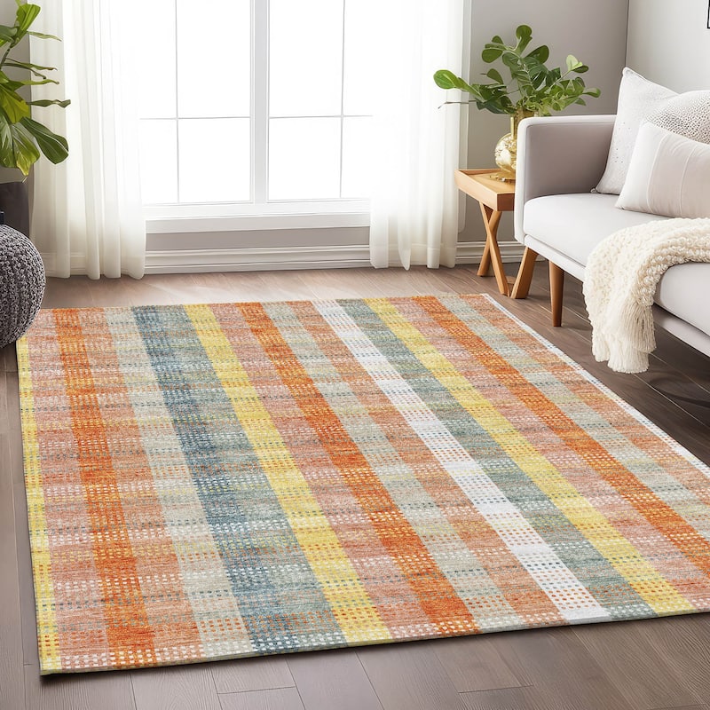 Premium Washable Super Soft Modern Plaid Mayfield Rug - Peach - 8' x 10'