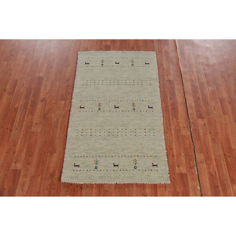 Hand Knotted Oriental 100% Wool Carpet Tribal Animal Pictorial Green Gabbeh Area Rug - 5' 0'' X 2' 10''