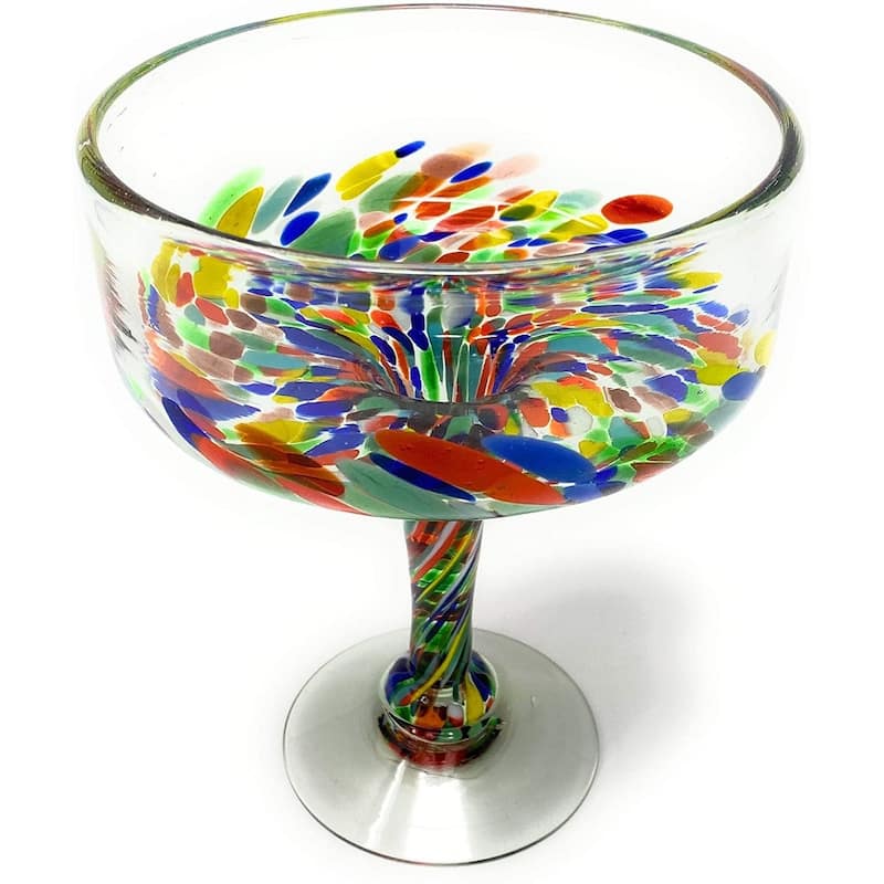 Dos Suenos Mexican Hand Blown Glass - Set of 4 Hand Blown Margarita Glasses Confetti Carmen (16 oz)