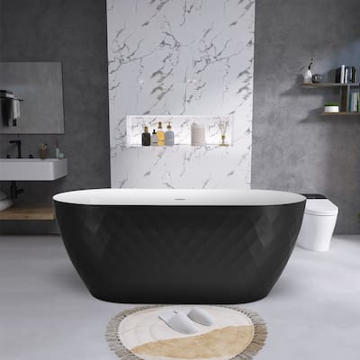 59'' Lx 28''W Freestanding Soaking Acrylic Bathtub with Overflow & Pop-up Drain,Matte Black