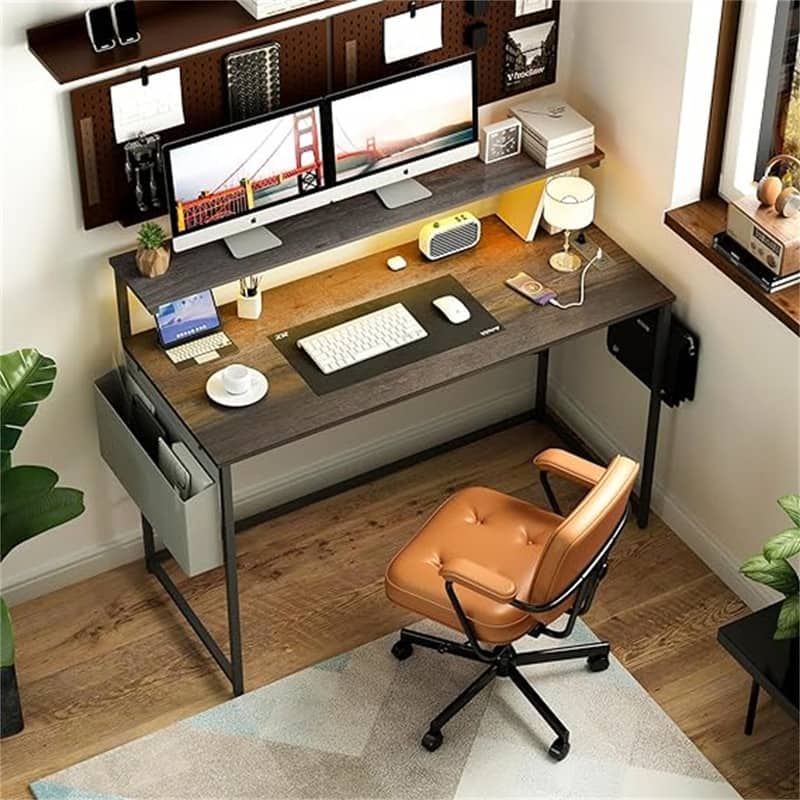 Computer Desk with Power Outlets Fast - Charcoal Gray