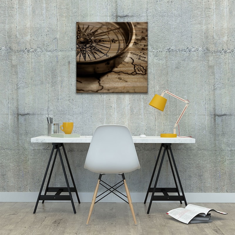 Compass Print On Wood by PhotoINC Studio - Multi-Color