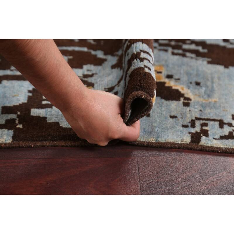 Contemporary Abstract Vegetable Dye Area Rug Hand-knotted Wool Carpet - 6'9" x 9'8"