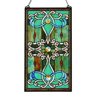 River of Goods Brandi's Tiffany Style Stained Glass Green 26-inch Window Panel - 15"L x 0.25"W x 26"H