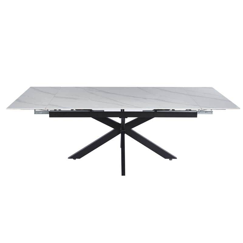 Luvic Extendable Sintered Stone Dining Table - Modern Rectangular Table with Steel Cross-Base