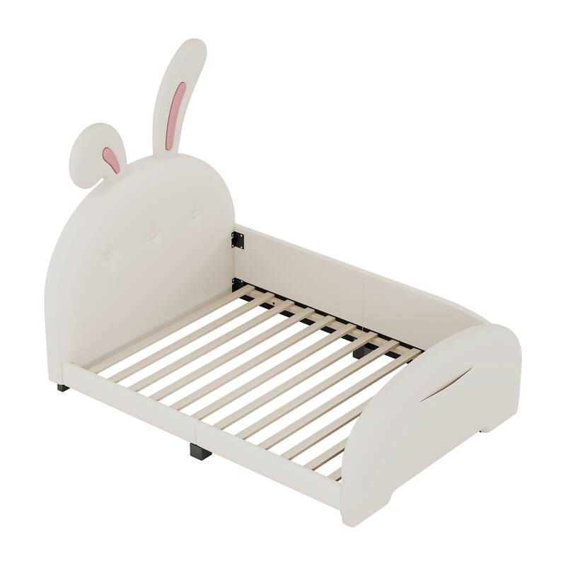 Twin size PU Rabbit Princess Bed with Headboard and Footboard,250LBS Capacity