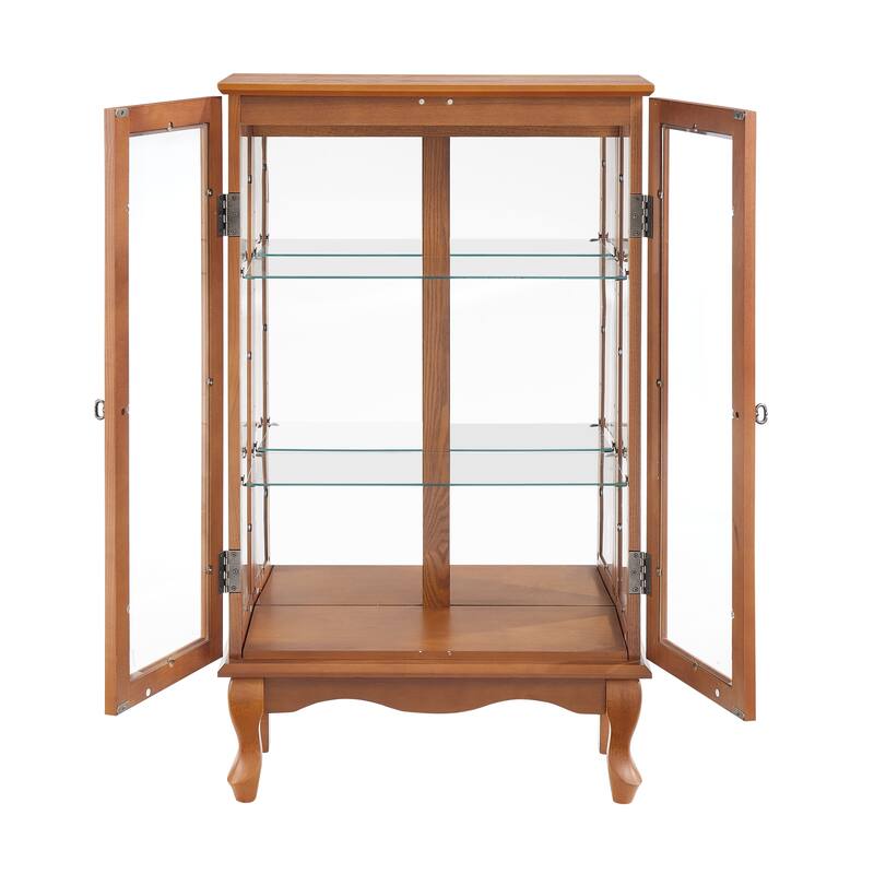 3-Tier Lighted Glass Display Curio Cabinet, China Cabinet with Glass Doors, Mirrored Back Panel & Adjustable Shelves