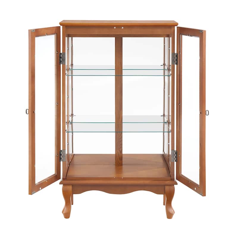 Lighted Curio Cabinet, Display Cabinet with Tempered Glass Doors, China Cabinet with Adjustable Shelves & Mirrored Back Pane