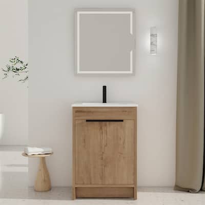 Freestanding Bathroom Vanity with White Ceramic Sink