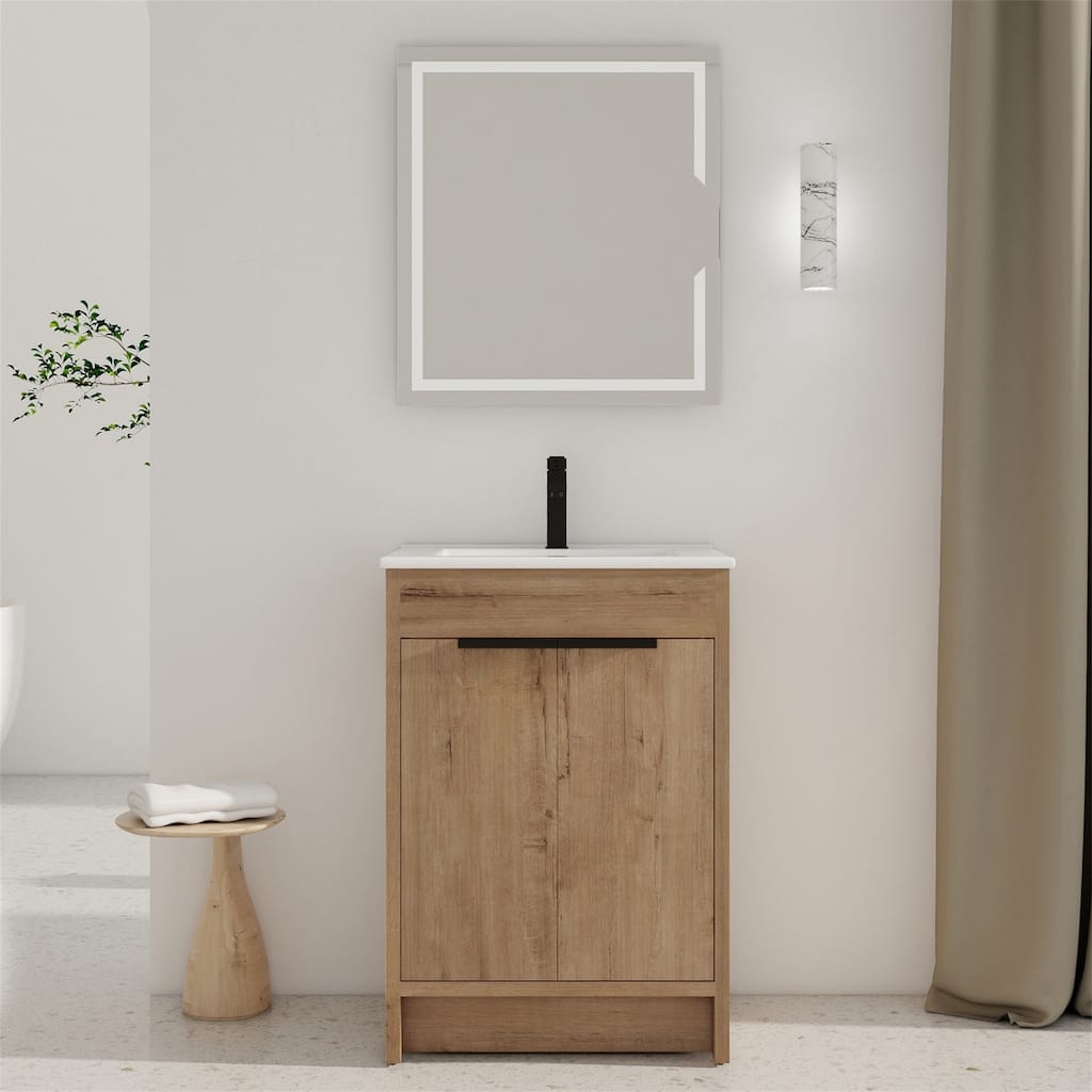 Freestanding Bathroom Vanity with White Ceramic Sink