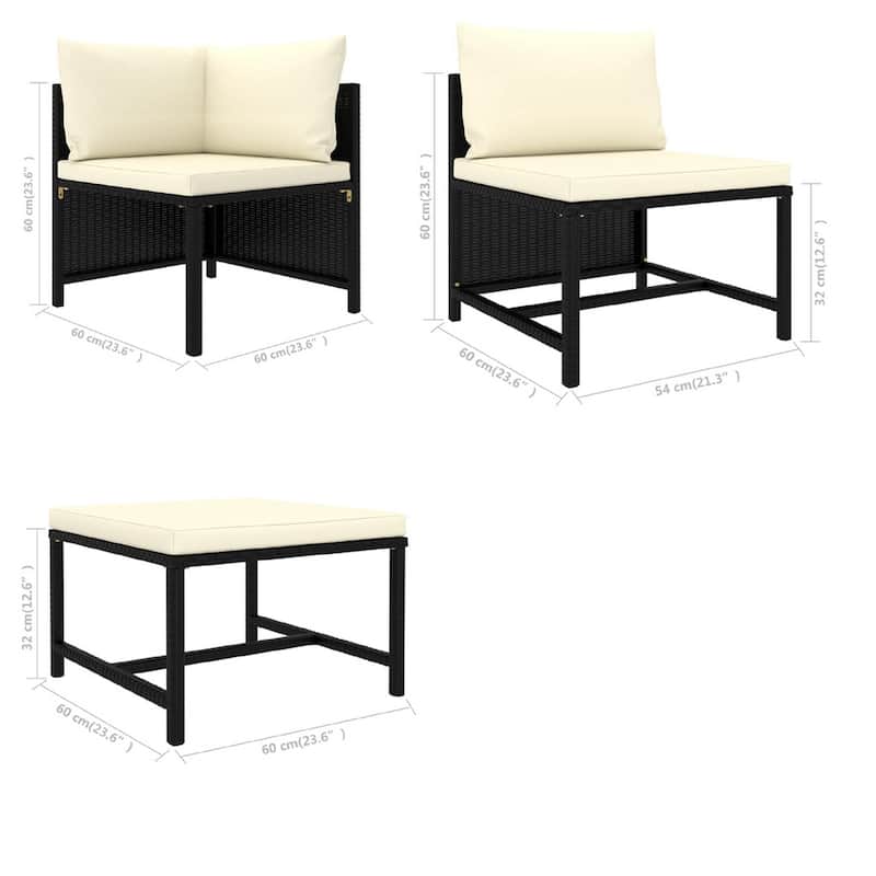 Reno 9pc Outdoor Modular Sofa Set, Ivory Fabric Cushions, Black Rattan