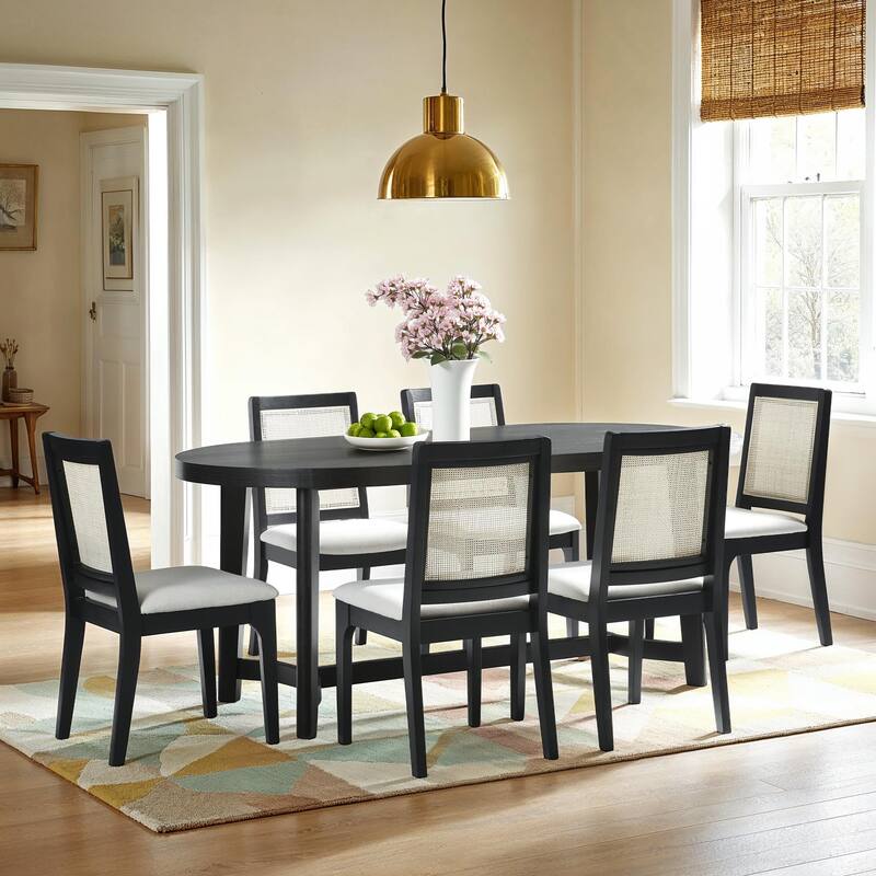 Walker Edison 7-Piece Modern Solid Oak Wood Dining Table with Modern Chairs