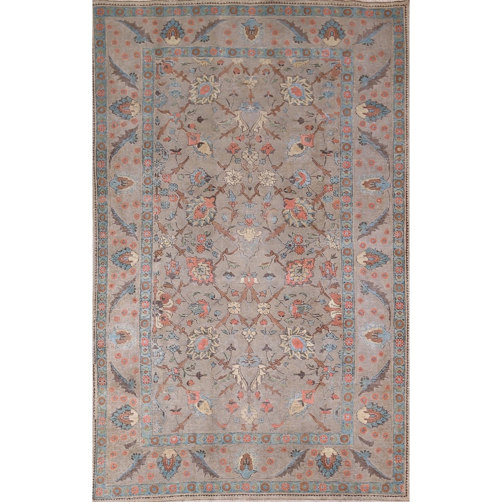 Vintage Floral Tabriz Persian Vintage Rug Hand-Knotted Wool Carpet - 6'2"x 9'9"