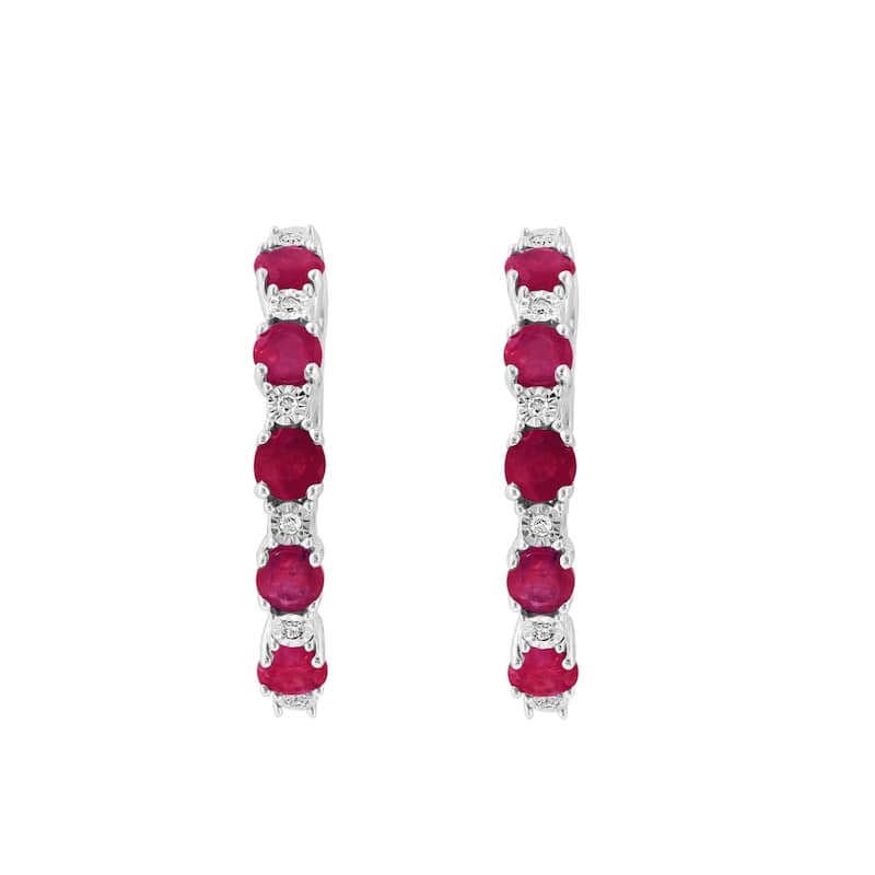 Effy Gold over 925 Sterling Silver Diamond and Ruby Earrings