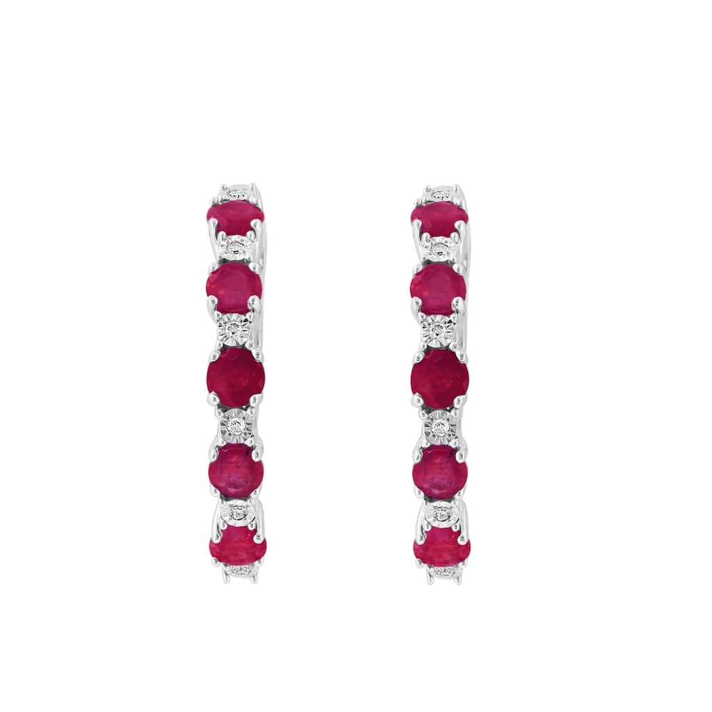 Effy Gold over 925 Sterling Silver Diamond and Ruby Earrings