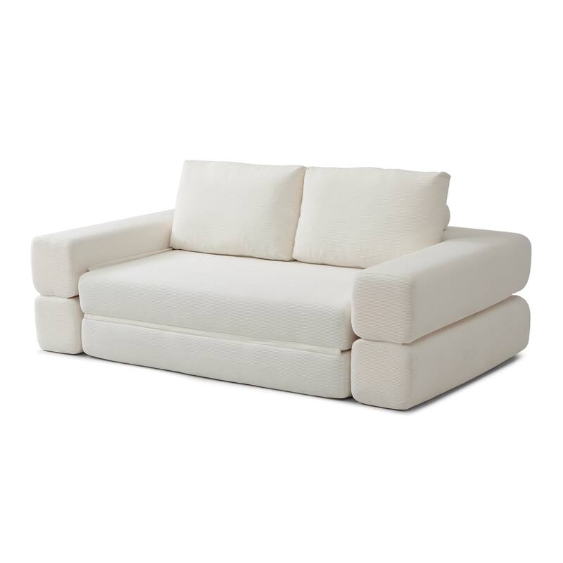 Beige Multi-Functional Folding Sofa Bed Convertible Floor Sofa Couch Lounge Sofa Sleeper Sofa Couch with Pillows