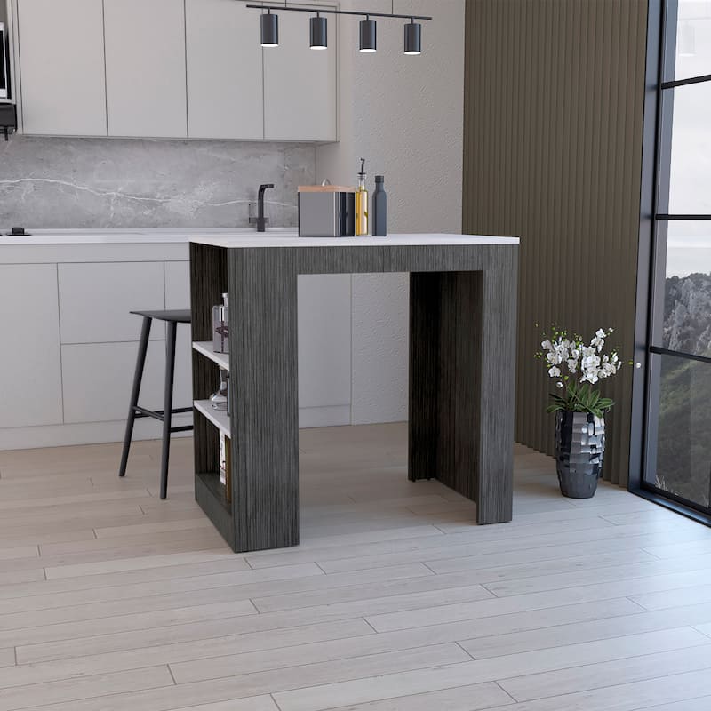 Kitchen Island, Kitchen Bar Table 36" H, 3-Side Shelves