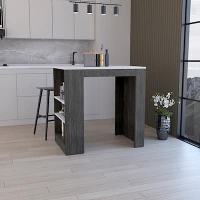 Kitchen Island, Kitchen Bar Table 36" H, 3-Side Shelves