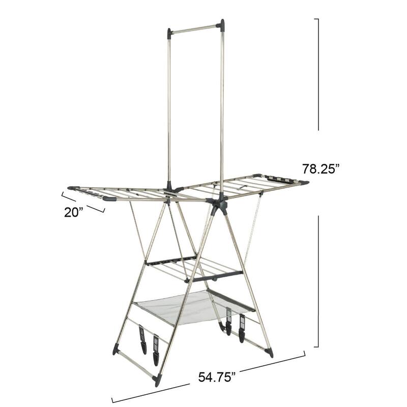 Household Essentials Multi Tier Stainless Steel Drying Rack with T Bar and Side Wings