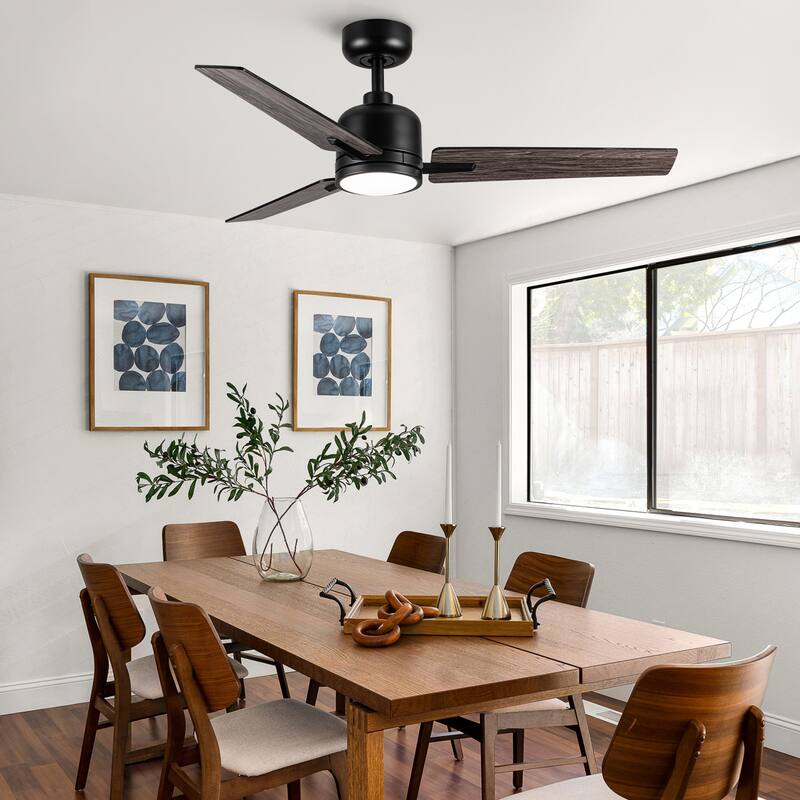 YUHAO Kaleido 48 in. Indoor Matte Black Ceiling Fans with 3-Colors Integrated LED and Dual-Finish Blades