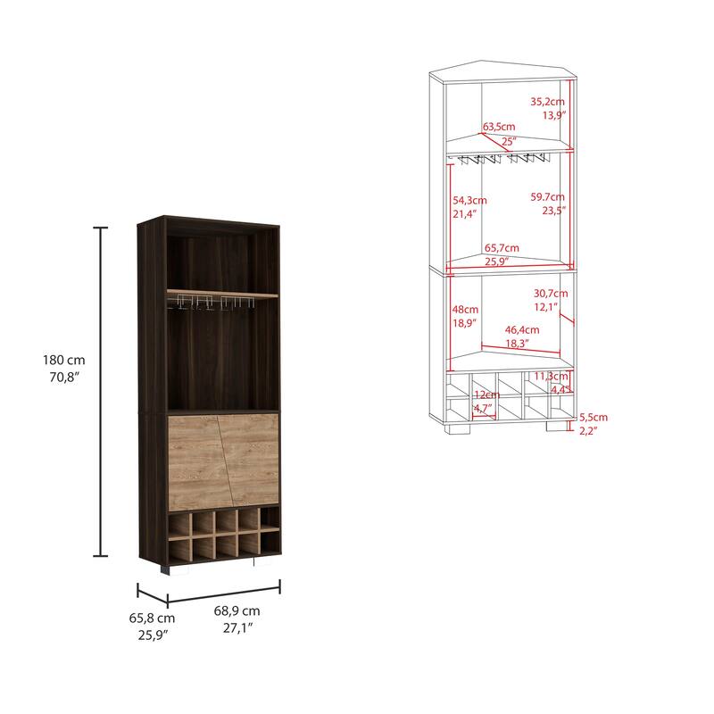 Corner Bar Cabinet, Ten Built-in Wine Rack, Two Shelves, Double Door