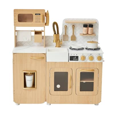 Teamson Kids Little Chef Wooden Play Kitchen for Toddlers, Kitchen Pretend Play with 14 Accessories for Ages 3-5