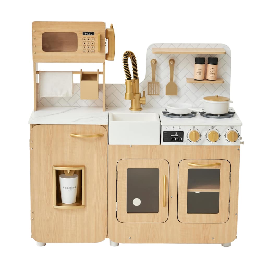 Teamson Kids Little Chef Wooden Play Kitchen for Toddlers, Kitchen Pretend Play with 14 Accessories for Ages 3-5
