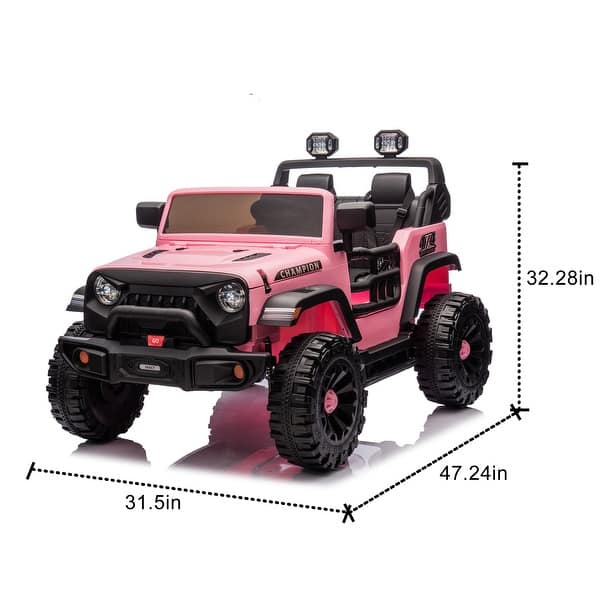 dimension image slide 1 of 4, 2-seater Kids Ride On Electric Car W/parents control,light&rear searchlight,Power display, Four-wheel suspension Pink