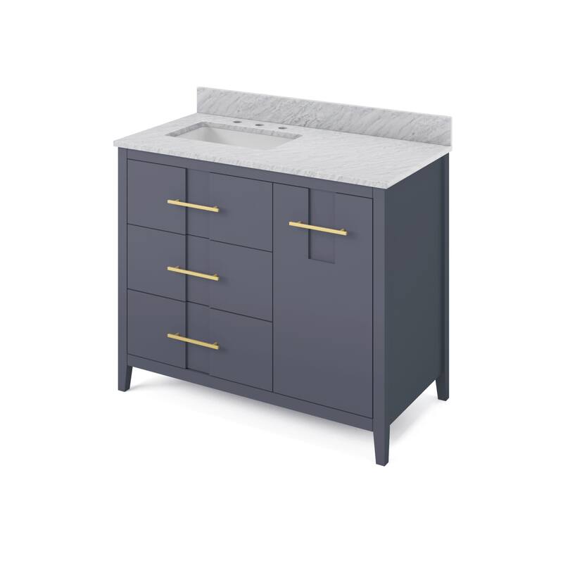 Jeffrey Alexander VKITKAT42R-MARBLE Katara 42" Free Standing Vanity - Blue Steel / White Carrara