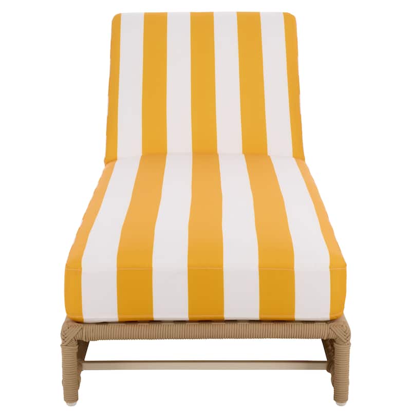 SAFAVIEH Outdoor Living Callan Lounger - 75"W x 26"D x 13"H - Tan/Yellow Stripe