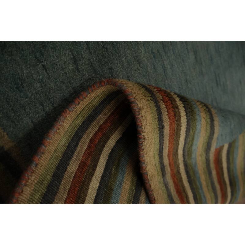 Hand Knotted Oriental 100% Wool Carpet Modern Geometric Green Gabbeh Area Rug - 5' 7'' X 3' 5''