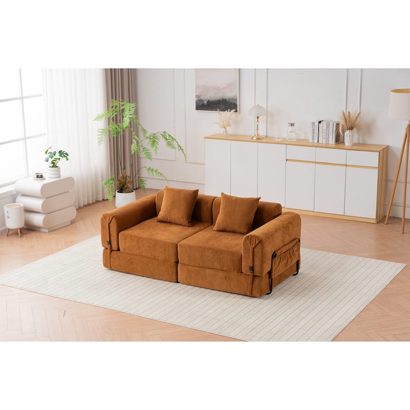Folding Chaise Longue Sofa Fold Out Loveseat Floor Couch, Convertible Sleeper Sofa Bed Modular Leisure Sofa