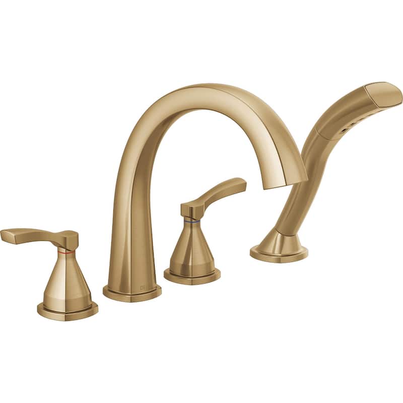 Delta Stryke Deck Mounted Roman Tub Filler with Built-In Diverter - - Lumicoat Champagne Bronze